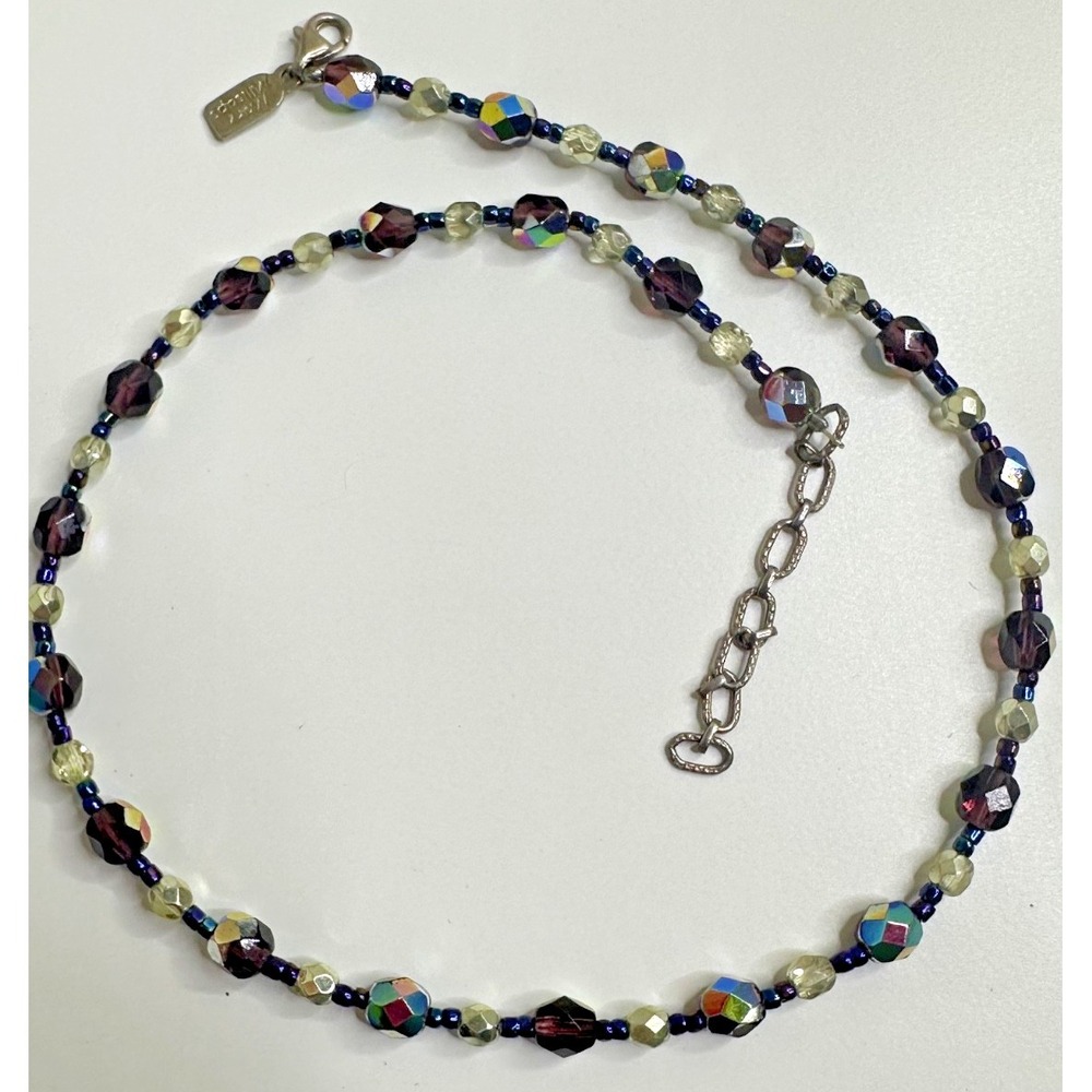 Mary Millsaps Beaded Necklace Iridescent Faceted Glass Sterling‎ Silver Clasp